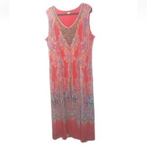 Reba Maxi Dress Woman Plus Sz 3X Red Paisley Beaded Chiffon Coastal Cowgirl Boho